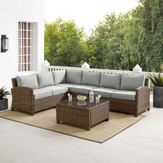 Bradenton 5Pc Outdoor Wicker Sectional Set Gray/Weathered Brown - Left Loveseat, Right Loveseat, Center Chair, Corner Chair & Coffee Table