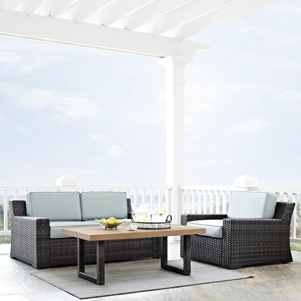 Beaufort 3Pc Outdoor Wicker Conversation Set Mist/Brown - Loveseat, Chair , Coffee Table