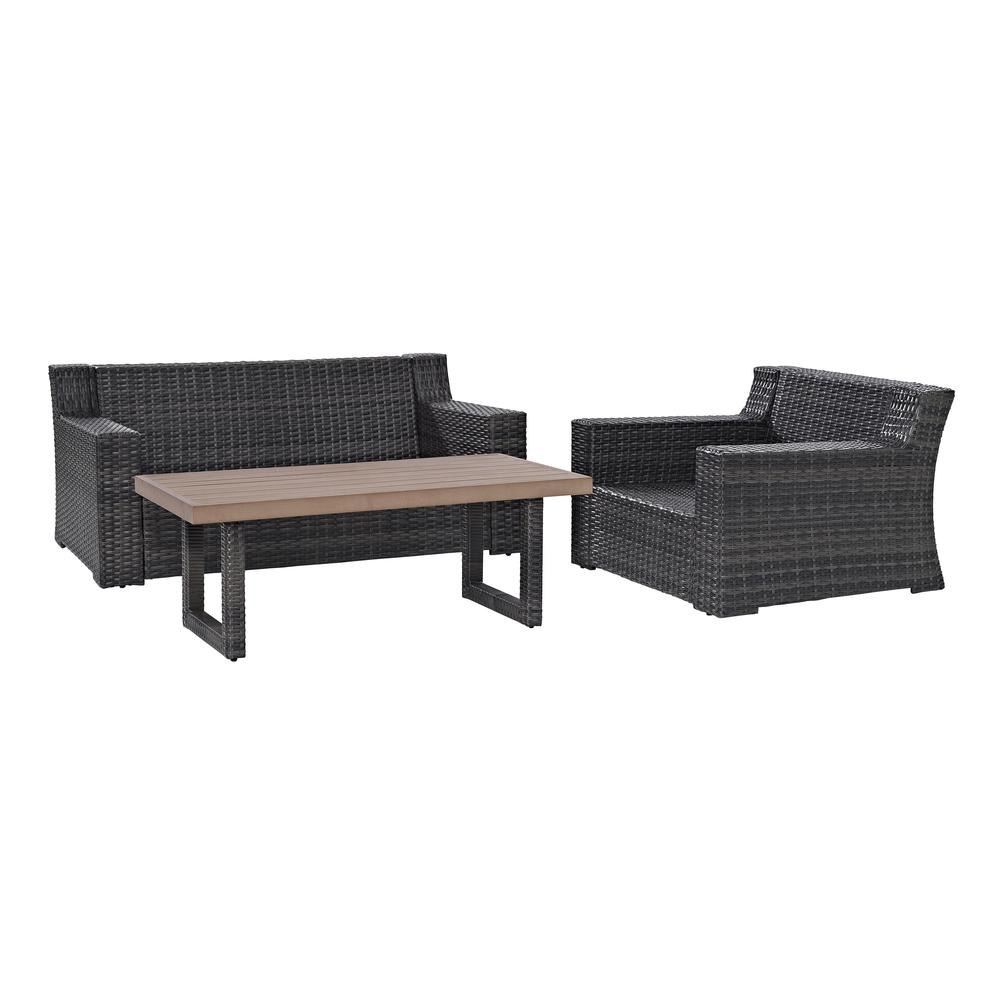 Beaufort 3Pc Outdoor Wicker Conversation Set Mist/Brown - Loveseat, Chair , Coffee Table