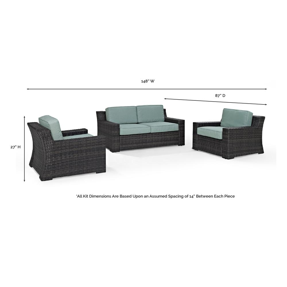 Beaufort 3Pc Outdoor Wicker Conversation Set Mist/Brown - Loveseat, 2 Chairs