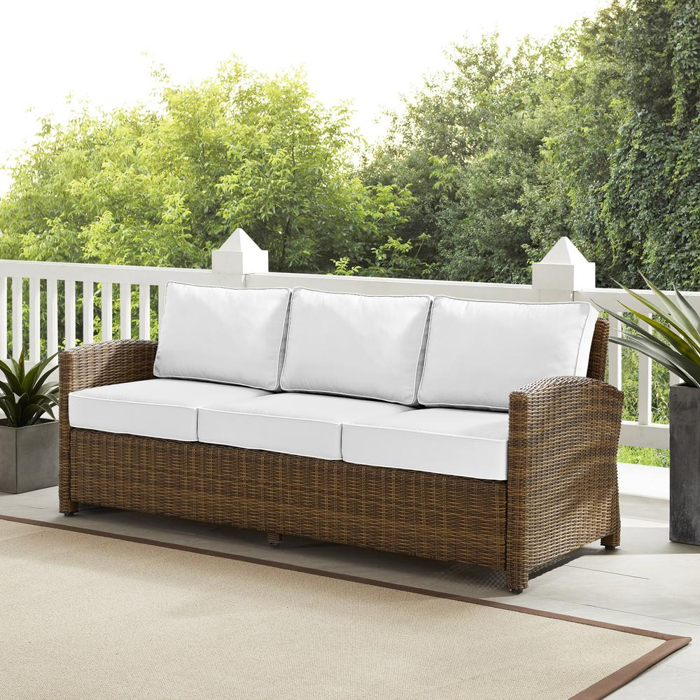 Bradenton Outdoor Wicker Sofa - Sunbrella White/Weathered Brown