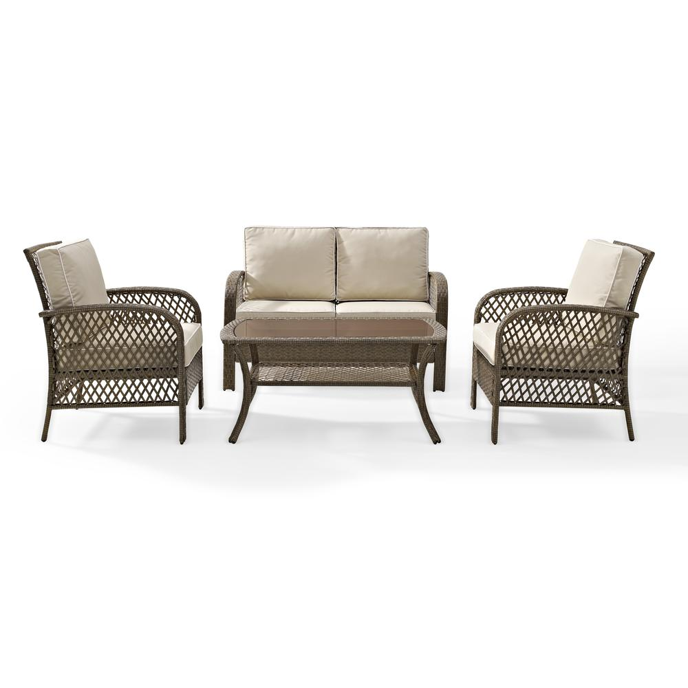 Tribeca 4Pc Outdoor Wicker Conversation Set Sand/Driftwood - Loveseat, 2 Arm Chairs, Coffee Table