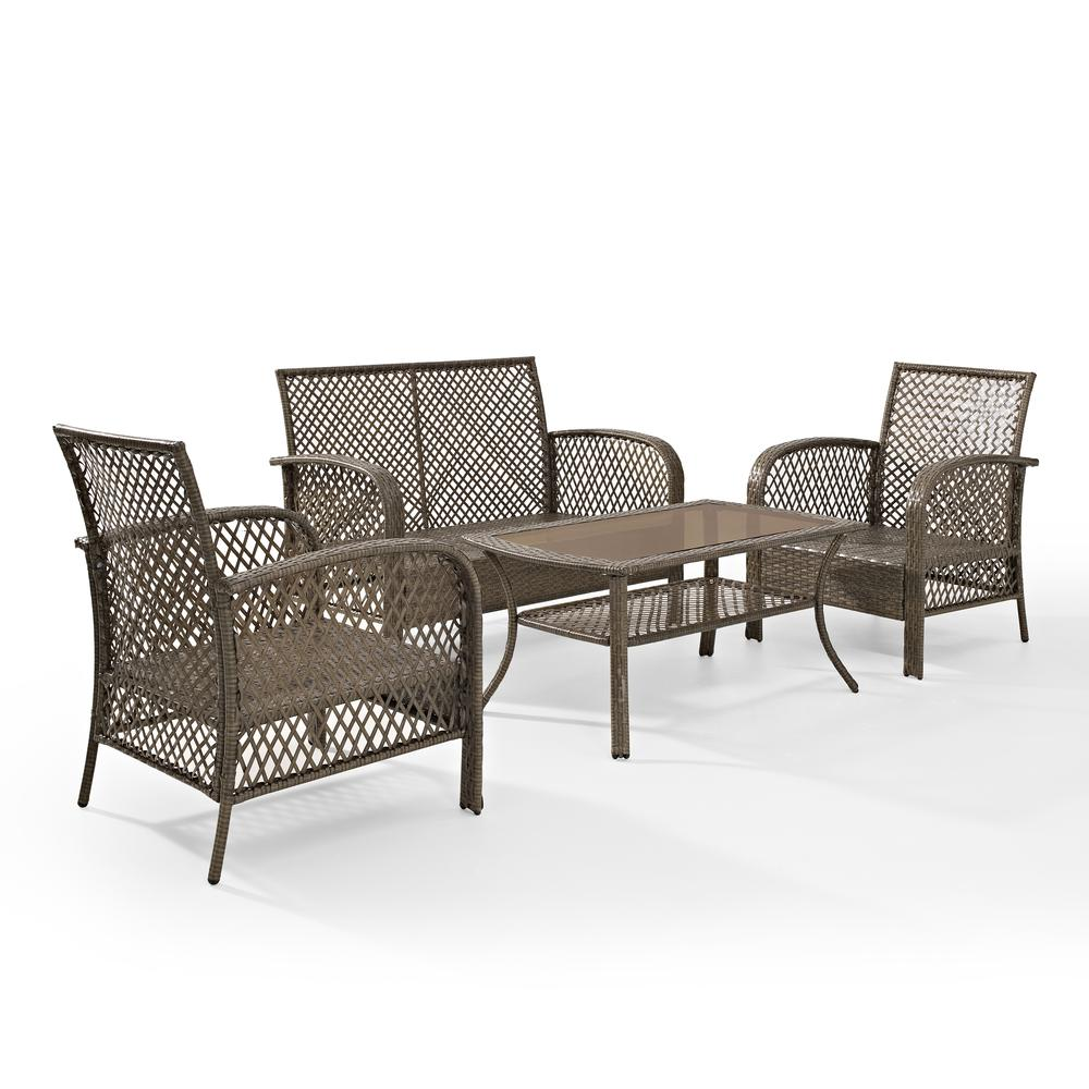 Tribeca 4Pc Outdoor Wicker Conversation Set Sand/Driftwood - Loveseat, 2 Arm Chairs, Coffee Table