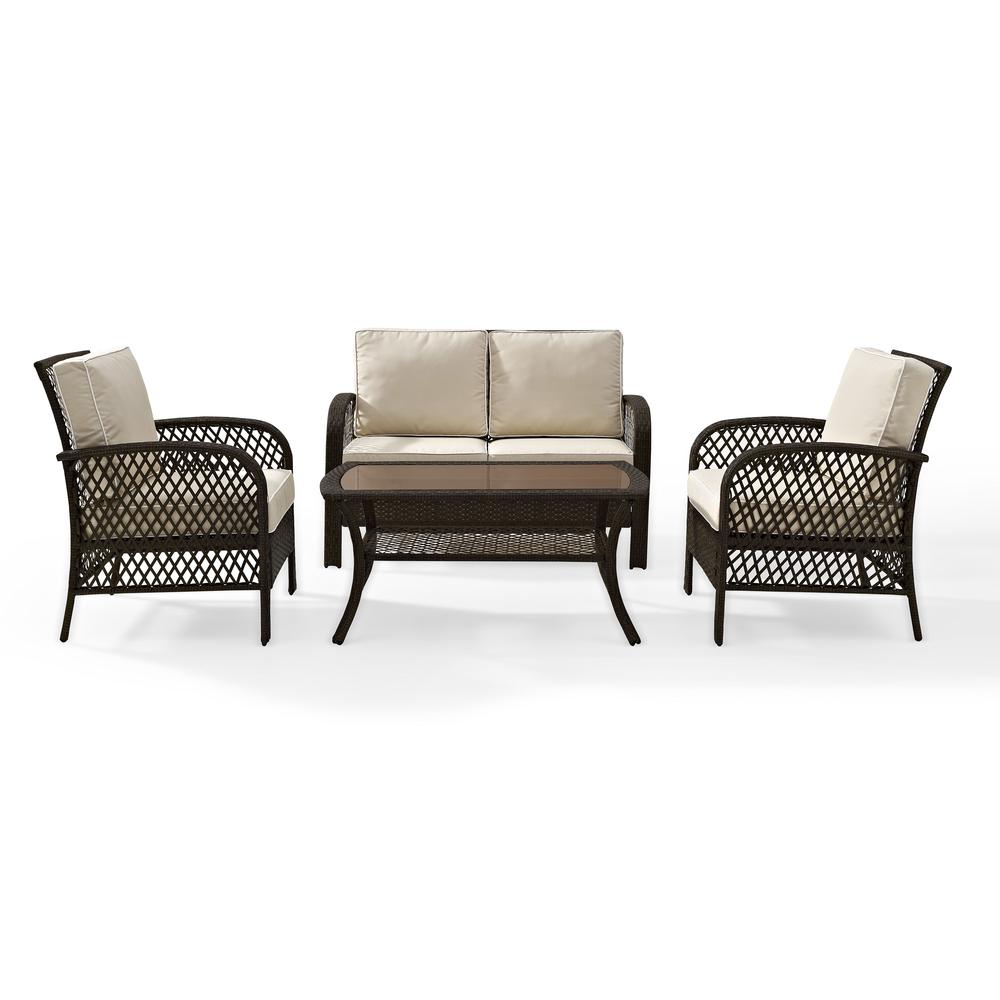 Tribeca 4Pc Outdoor Wicker Conversation Set Sand/Brown - Loveseat, 2 Arm Chairs, Coffee Table