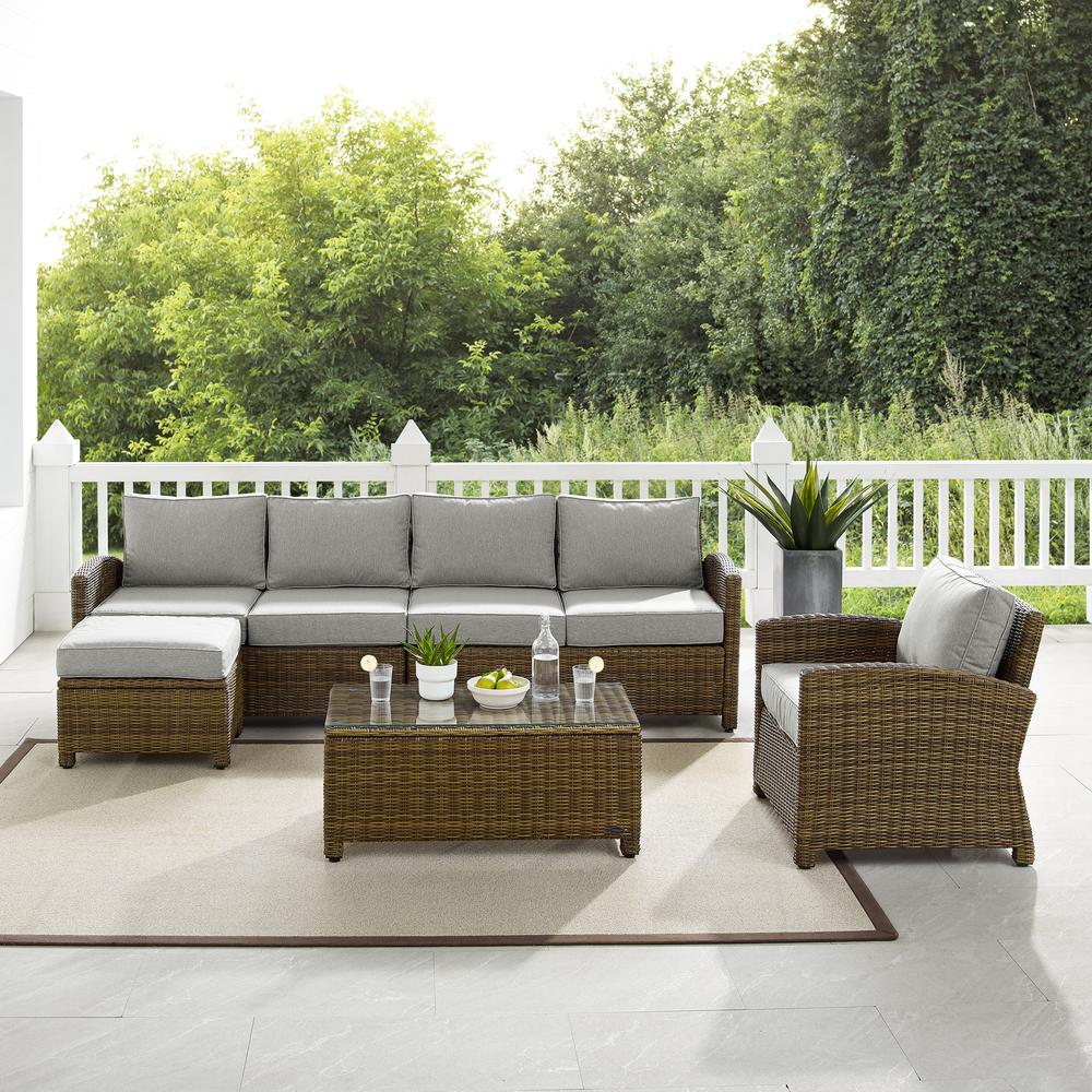 Bradenton 5Pc Outdoor Wicker Sectional Set Gray /Weathered Brown - Left Loveseat, Right Loveseat, Armchair, Coffee Table, & Ottoman