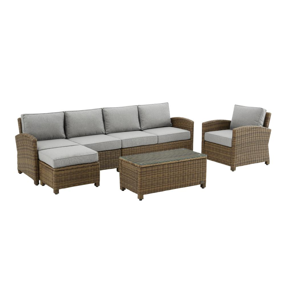 Bradenton 5Pc Outdoor Wicker Sectional Set Gray /Weathered Brown - Left Loveseat, Right Loveseat, Armchair, Coffee Table, & Ottoman