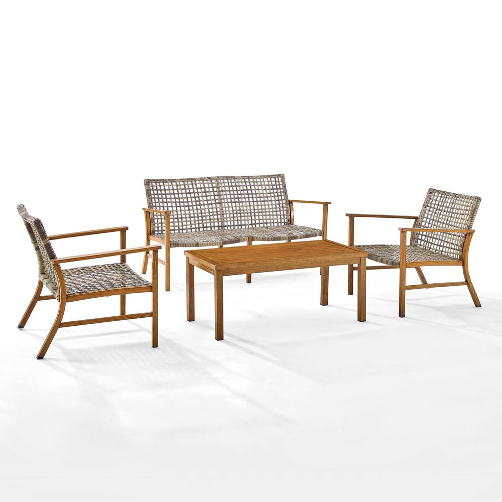 Ridley 4Pc Outdoor Wicker And Metal Conversation Set Distressed Gray/Brown - Loveseat, Coffee Table, & 2 Armchairs