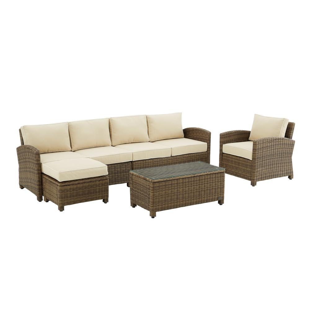 Bradenton 5Pc Outdoor Wicker Sectional Set Sand /Weathered Brown - Left Loveseat, Right Loveseat, Armchair, Coffee Table, & Ottoman