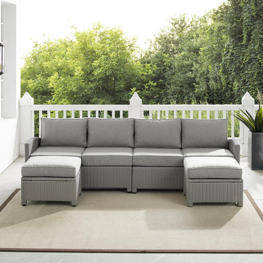 Bradenton 4Pc Outdoor Wicker Sectional Set Gray - Left Loveseat, Right Loveseat & 2 Ottomans