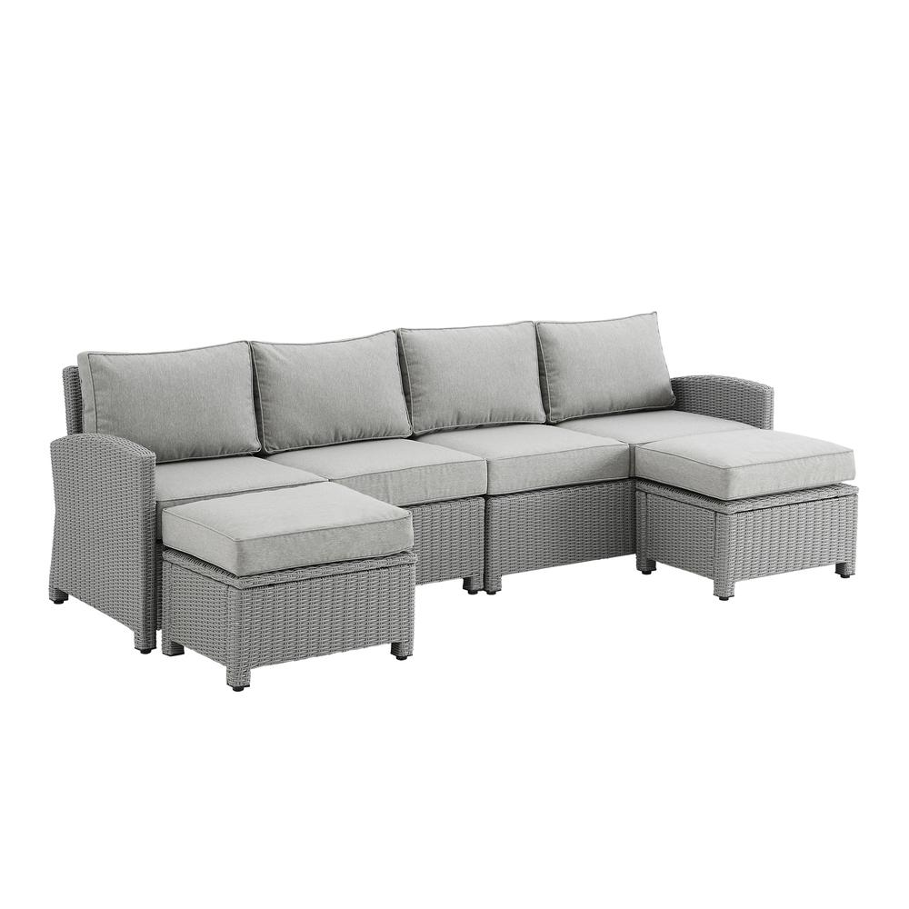 Bradenton 4Pc Outdoor Wicker Sectional Set Gray - Left Loveseat, Right Loveseat & 2 Ottomans