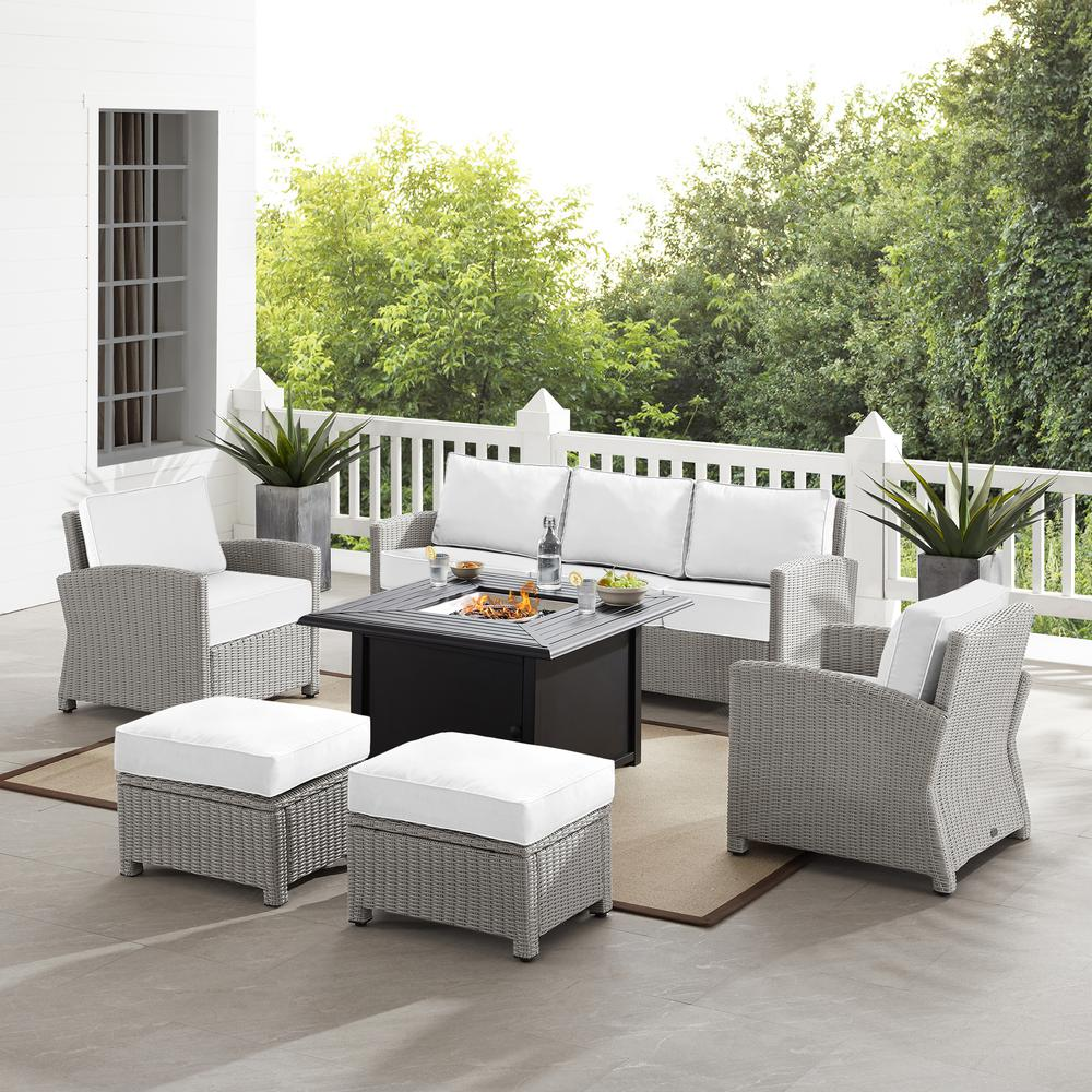 Bradenton 6Pc Outdoor Sofa Set W/Fire Table - Sunbrella White/Gray ...