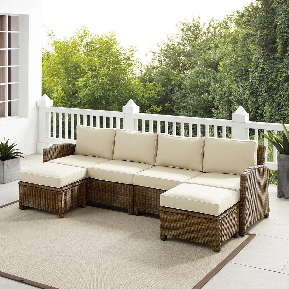 Bradenton 4Pc Outdoor Wicker Sectional Set Sand /Weathered Brown - Left Loveseat, Right Loveseat, & 2 Ottomans