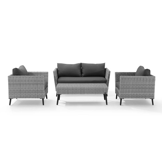 Richland 4Pc Outdoor Wicker Conversation Set Gray - Loveseat, 2 Arm Chairs, Coffee Table