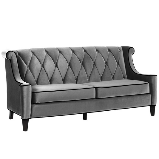 Armen Living Barrister Sofa In Gray Velvet With Black Piping