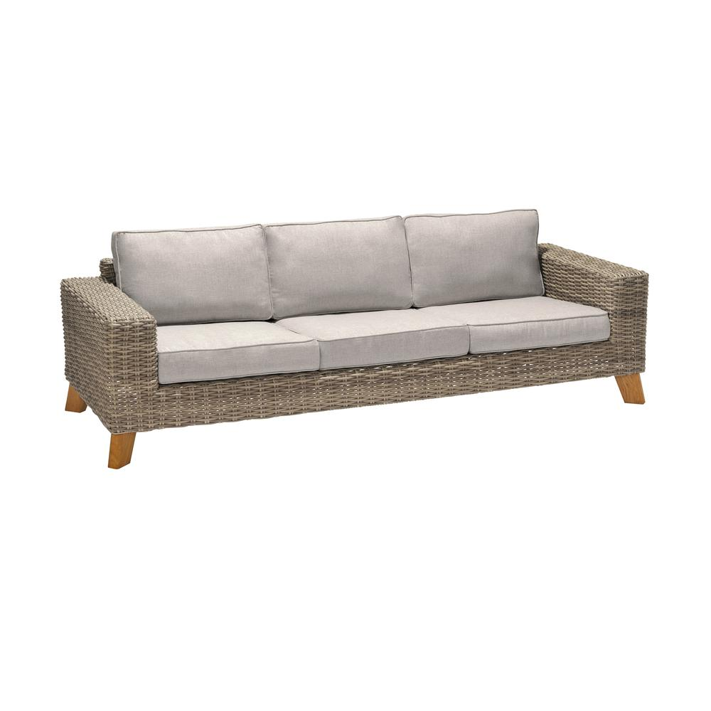 Bahamas Outdoor Wicker & Teak Wood Sofa with Beige Olefin