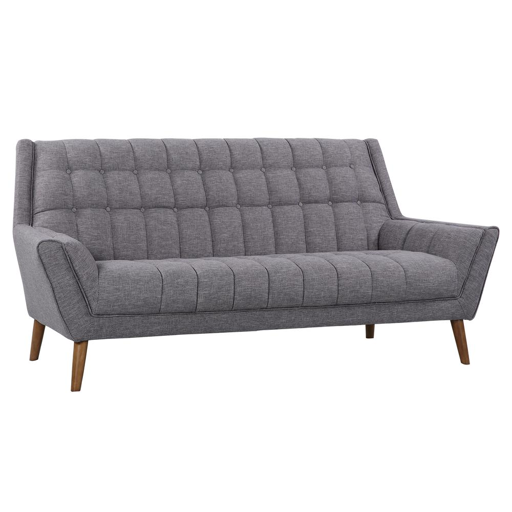 Armen Living Cobra Mid-Century Modern Sofa in Dark Gray Linen and Walnut Legs
