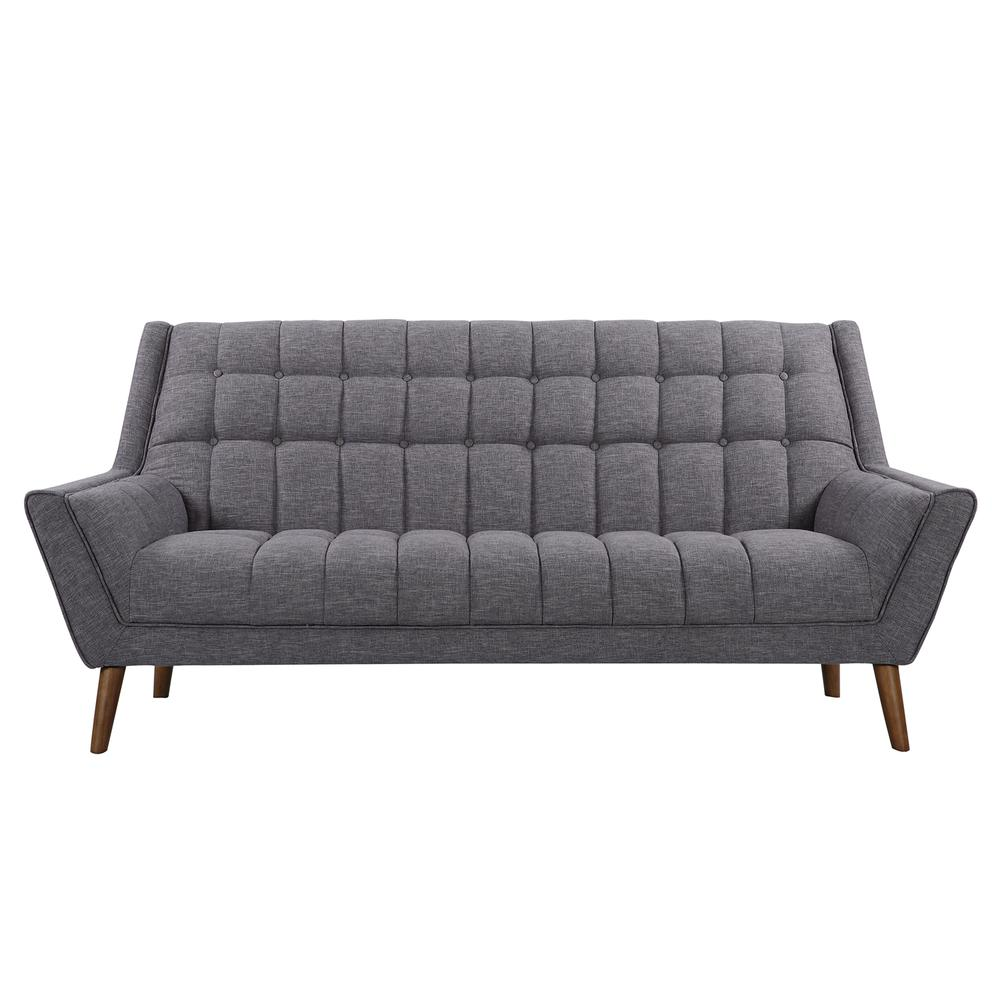 Armen Living Cobra Mid-Century Modern Sofa in Dark Gray Linen and Walnut Legs