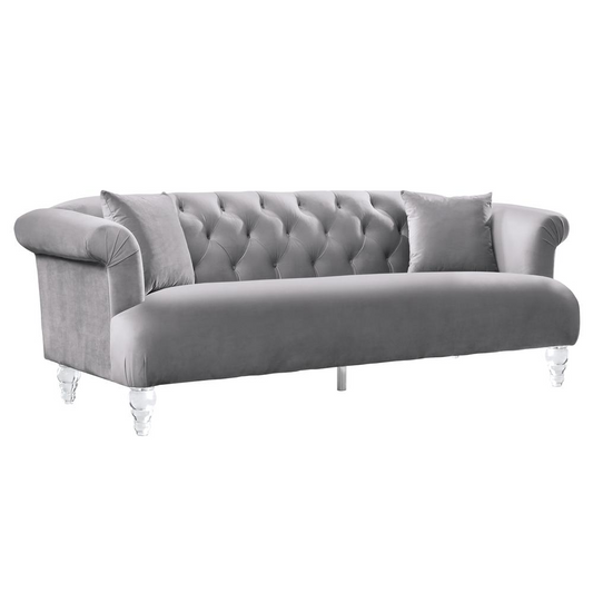 Armen Living Elegance Contemporary Sofa in Grey Velvet with Acrylic Legs