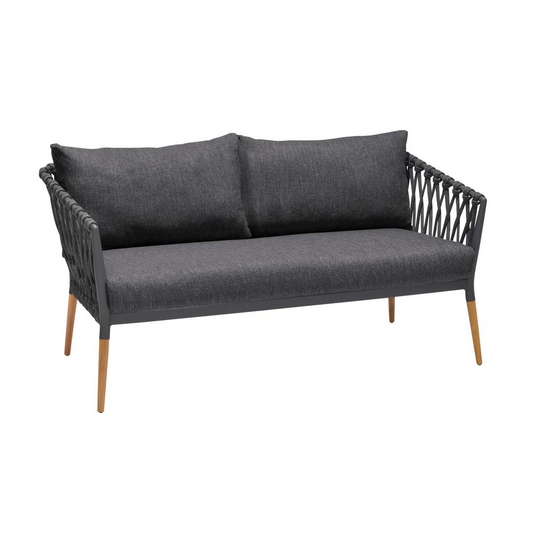 Ipanema Outdoor Teak Wood and Rope Sofa with Dark Grey Olefin