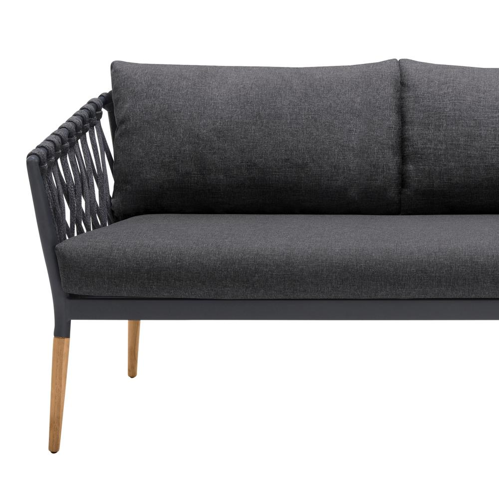 Ipanema Outdoor Teak Wood and Rope Sofa with Dark Grey Olefin