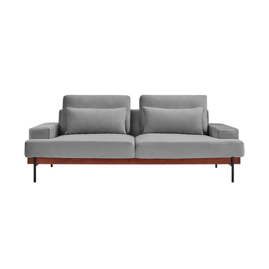 Monet 86" Mid-Century Modern Gray Velvet Sofa