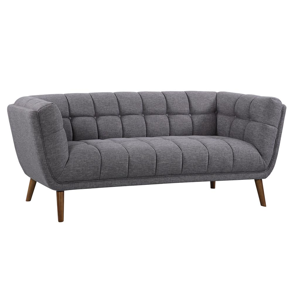 Armen Living Phantom Mid-Century Modern Sofa in Dark Gray Linen and Walnut Legs