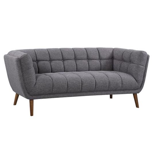 Armen Living Phantom Mid-Century Modern Sofa in Dark Gray Linen and Walnut Legs