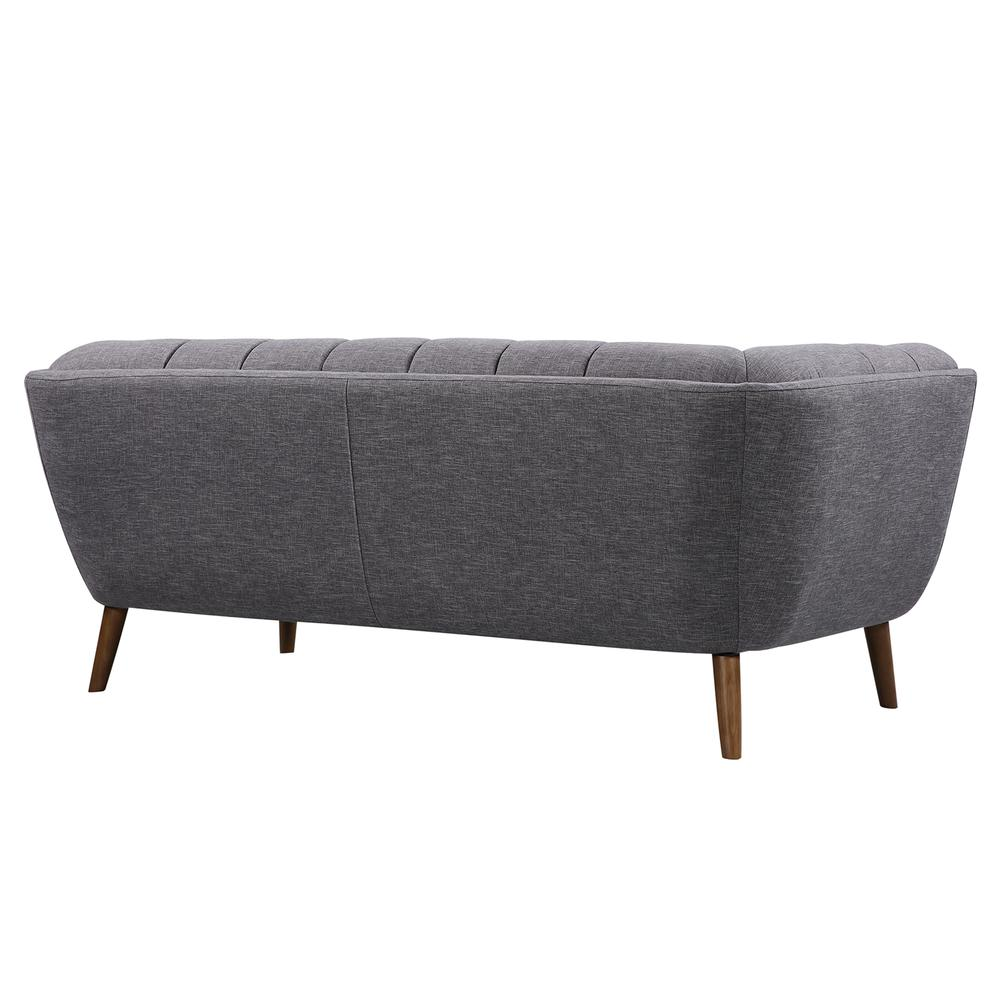 Armen Living Phantom Mid-Century Modern Sofa in Dark Gray Linen and Walnut Legs