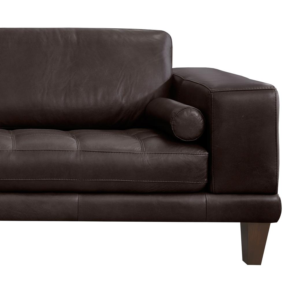 Armen Living Wynne Contemporary Sofa in Genuine Espresso Leather with Brown Wood Legs