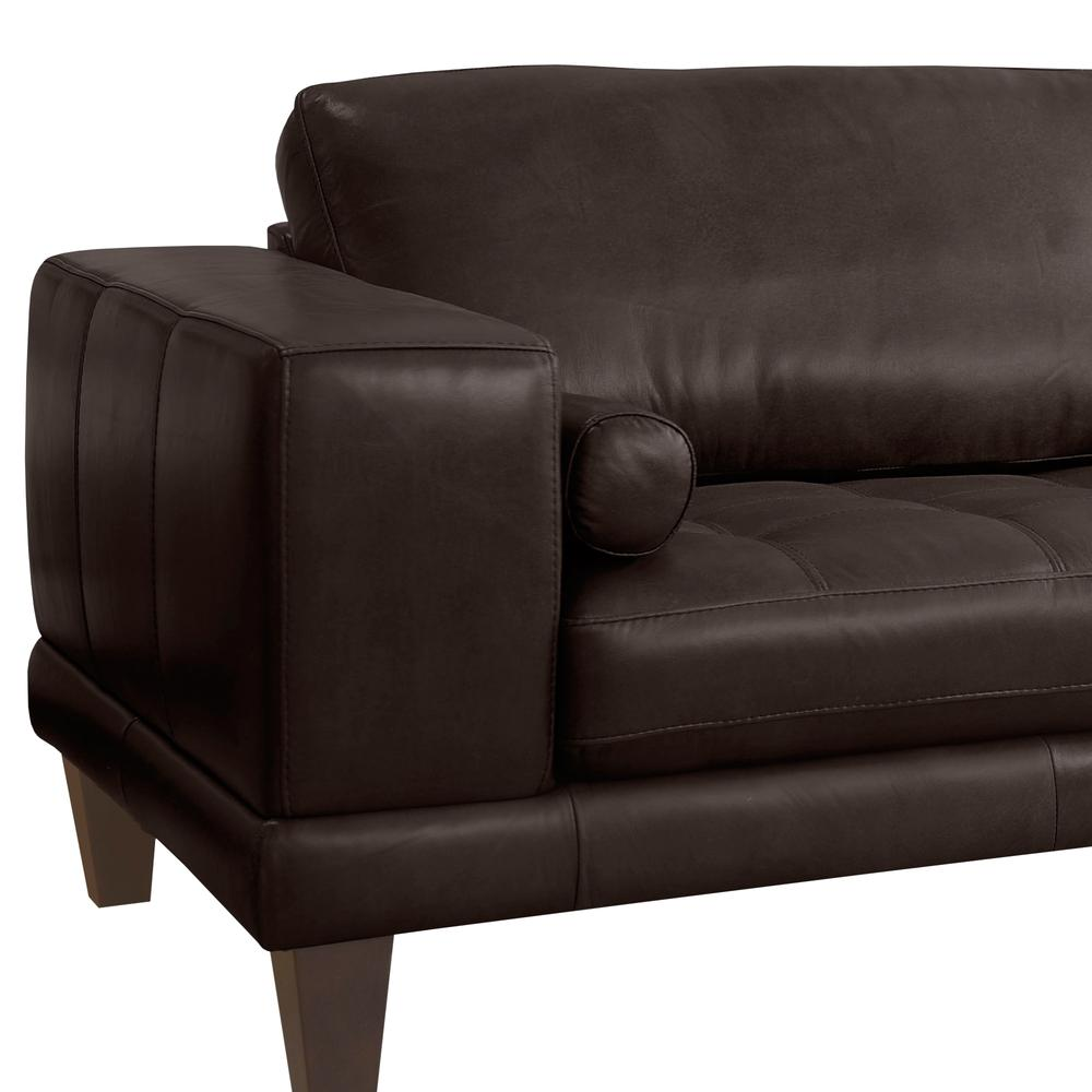 Armen Living Wynne Contemporary Sofa in Genuine Espresso Leather with Brown Wood Legs