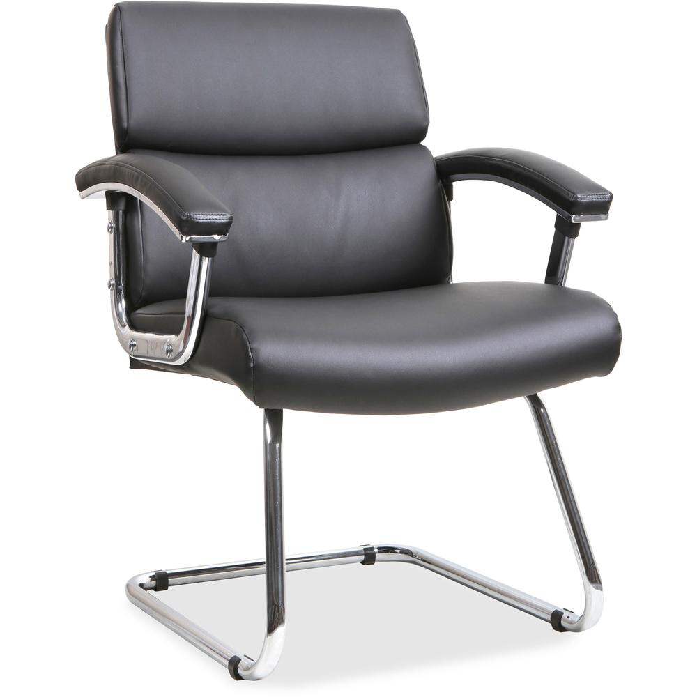 Lorell Sled Base Leather Guest Chair - Black Bonded Leather Seat - Black Back - Sled Base - Black - Leather - 1 Each