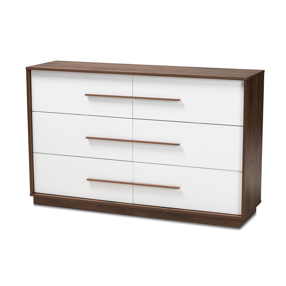 Baxton Studio Mette Mid-Century Modern White and Walnut Finished 6-Drawer Wood Dresser