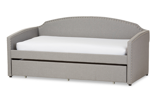 Nail Heads Arched Back Sofa Twin Daybed with Roll-Out Trundle Guest Bed