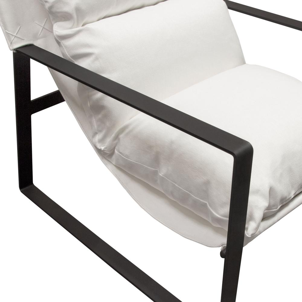 Miller Sling Accent Chair in White Linen Fabric w/ Black Powder Coated Metal Frame by Diamond Sofa