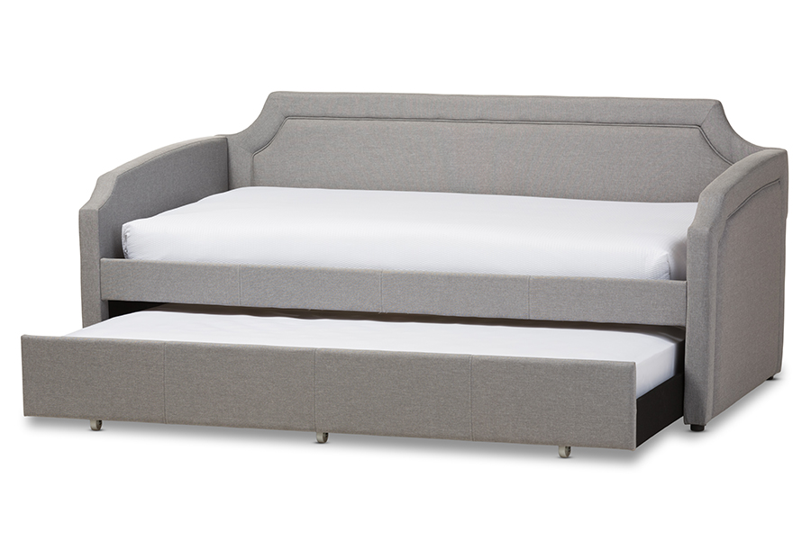 Curved Notched Corners Sofa Twin Daybed with Roll-Out Trundle Guest Bed