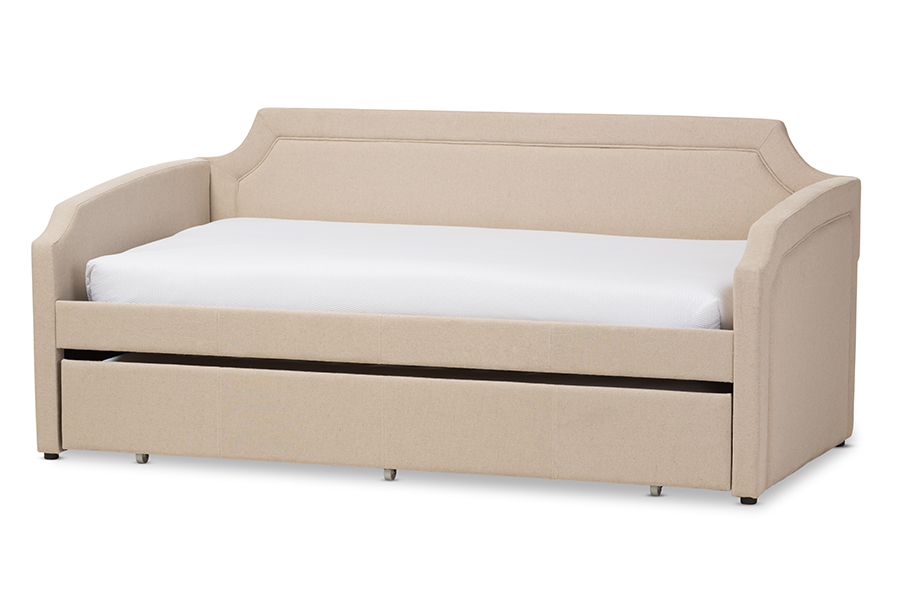 Curved Notched Corners Sofa Twin Daybed with Roll-Out Trundle Guest Bed