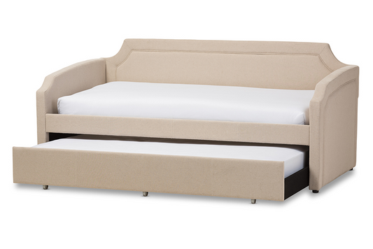 Curved Notched Corners Sofa Twin Daybed with Roll-Out Trundle Guest Bed