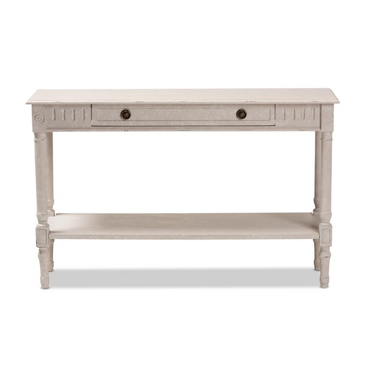 Ariella Country Cottage Farmhouse Whitewashed 1-Drawer Console Table