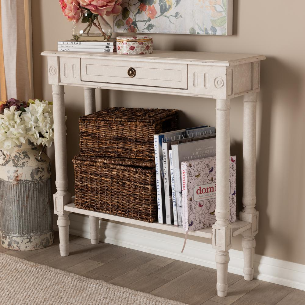 Ariella Country Cottage Farmhouse Whitewashed 1-Drawer Console Table