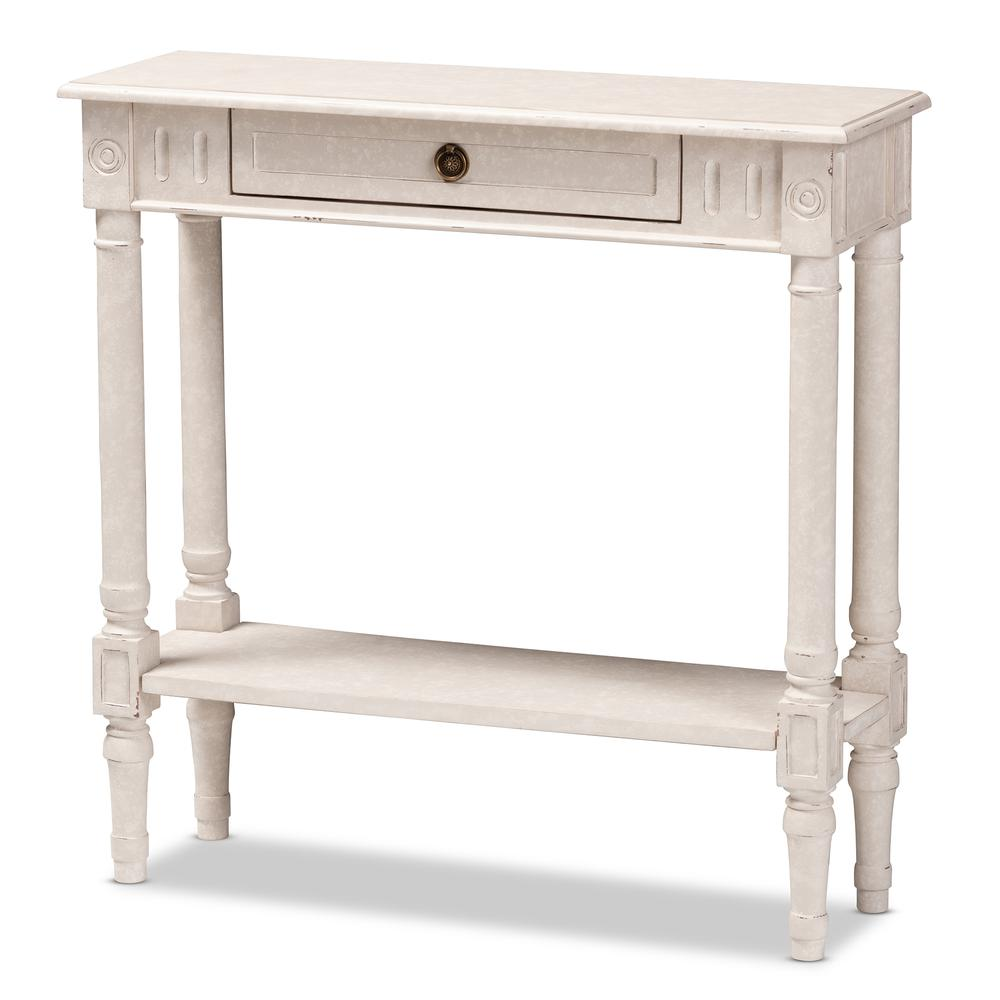 Ariella Country Cottage Farmhouse Whitewashed 1-Drawer Console Table