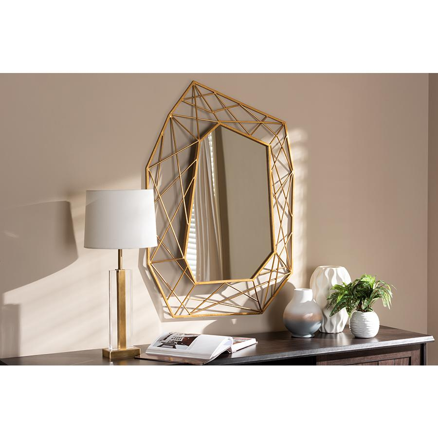 Oriana Modern and Contemporary Antique Gold Finished Geometric Accent Wall Mirror