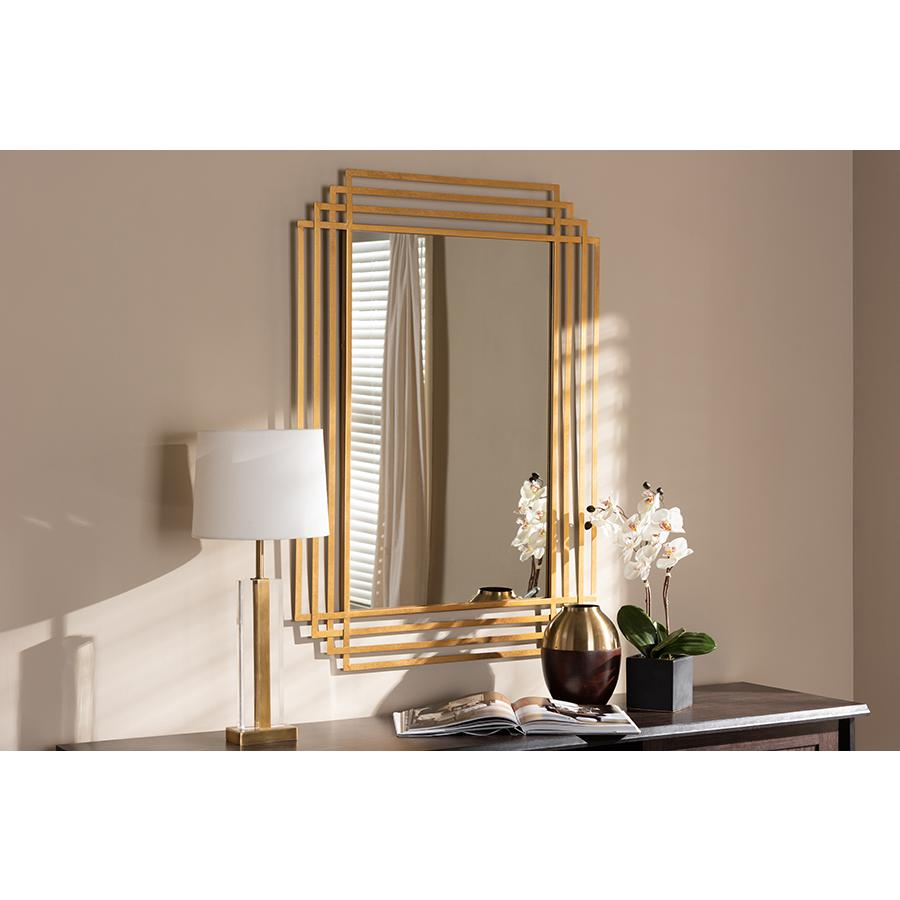 Kalinda Art Deco Antique Gold Finished Rectangular Accent Wall Mirror