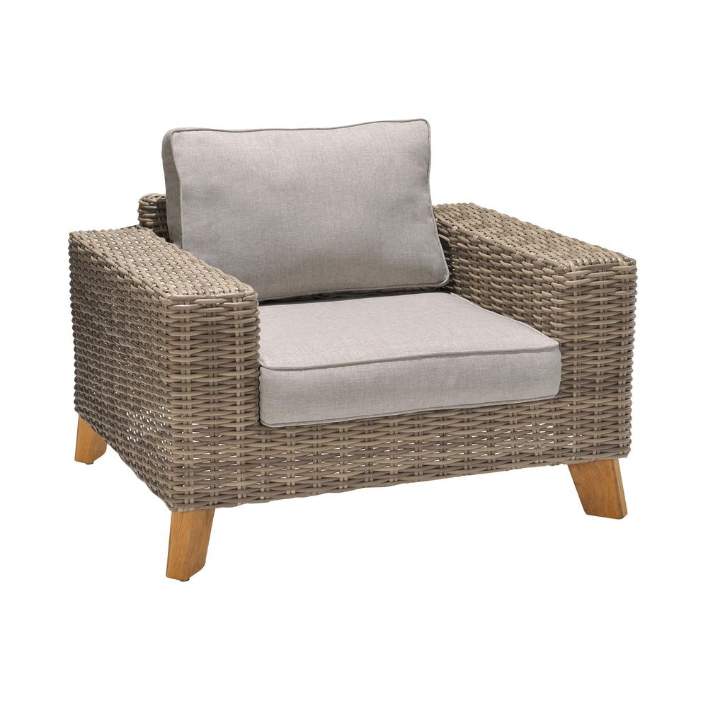 Bahamas Outdoor 4 Piece Wicker & Teak Sofa Seating Set with Beige Olefin