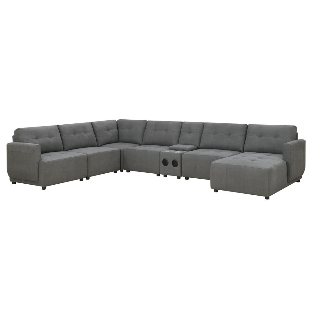 Picket House Furnishings Gianni Right Hand Facing Modular 7PC Sectional Set with Chaise in Charcoal