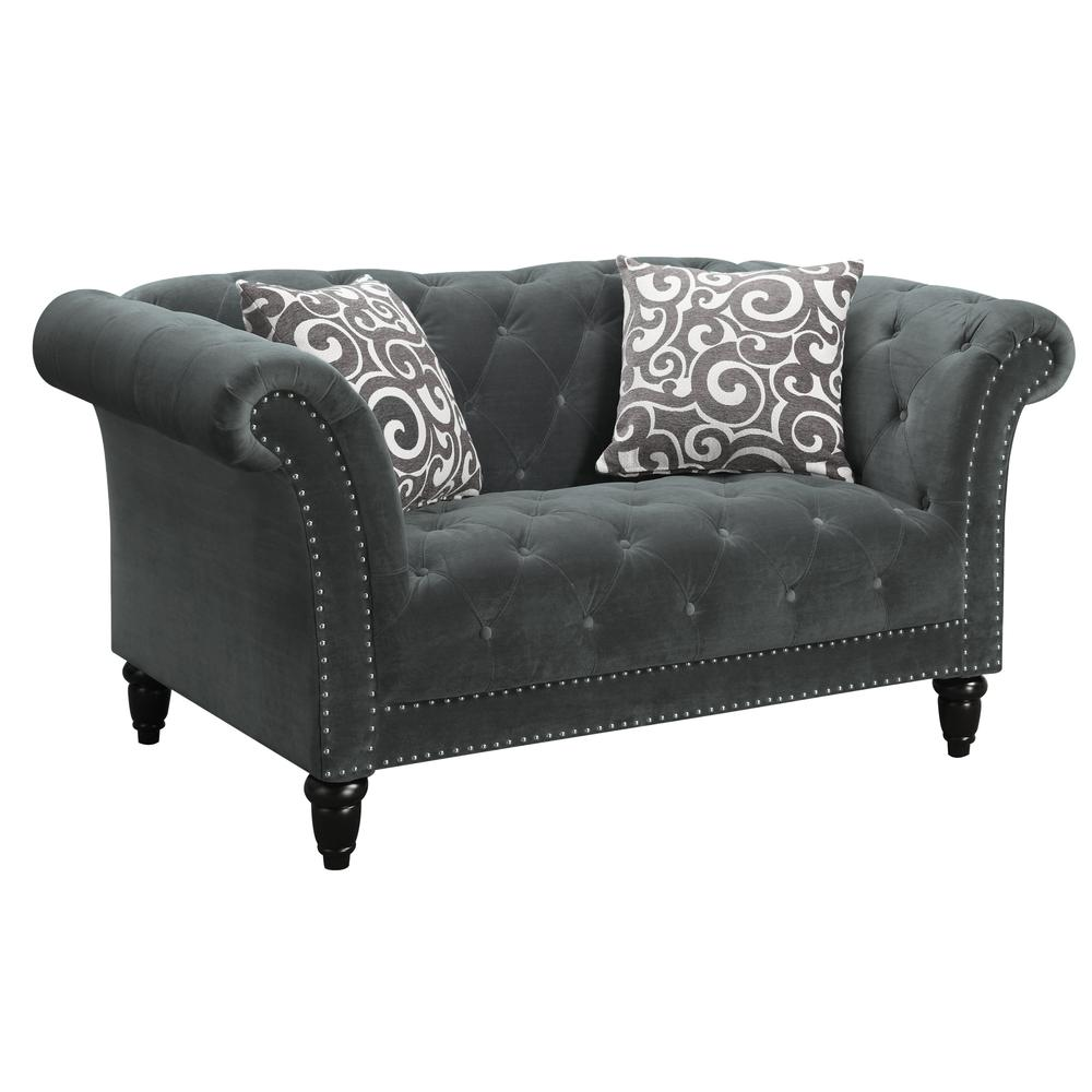 Twine Loveseat with Gray Scroll Pillows