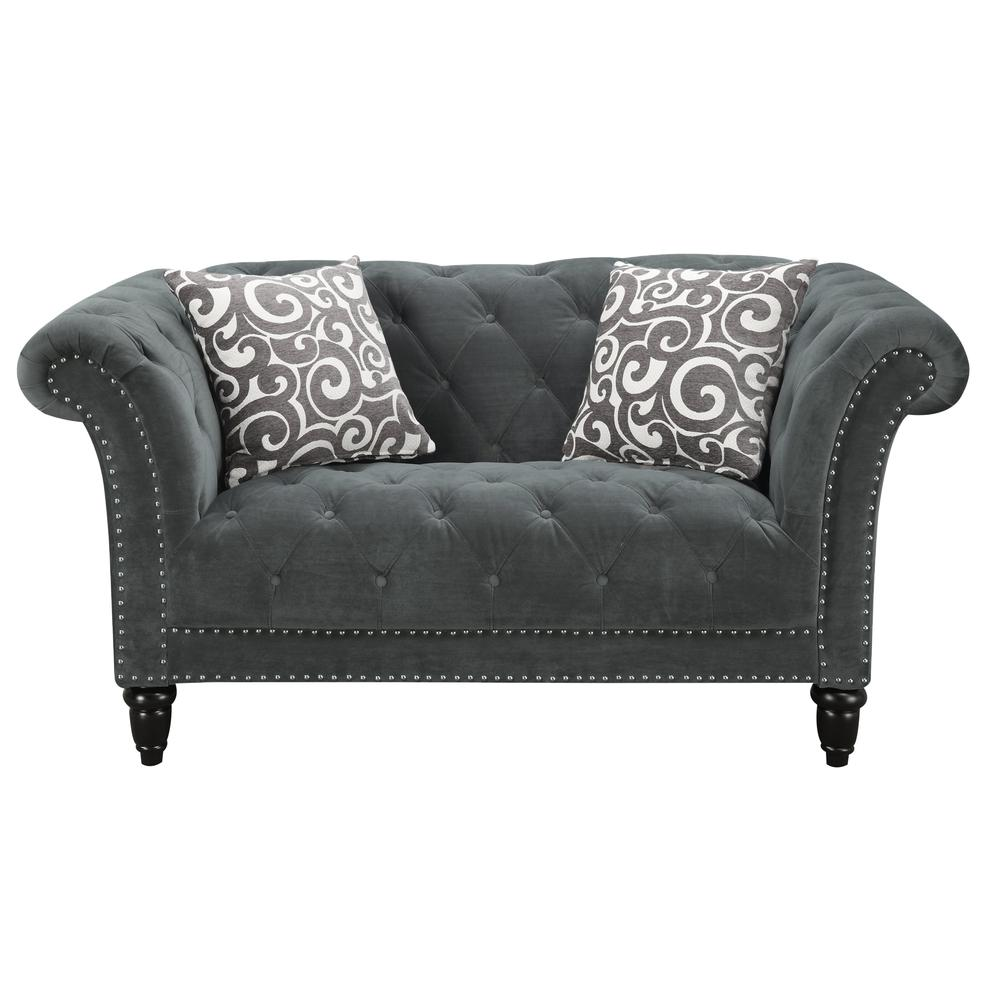 Twine Loveseat with Gray Scroll Pillows