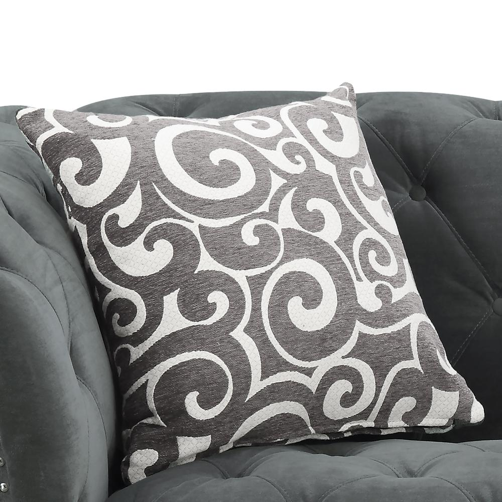 Twine Loveseat with Gray Scroll Pillows