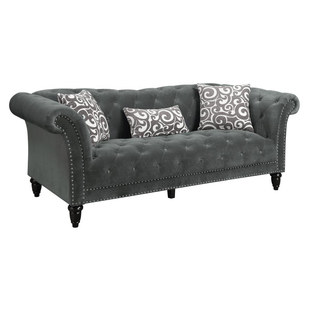 Twine Sofa with Gray Scroll Pillows