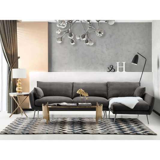 Vantage RF 2PC Sectional in Iron Grey Fabric w/ Brushed Metal Legs