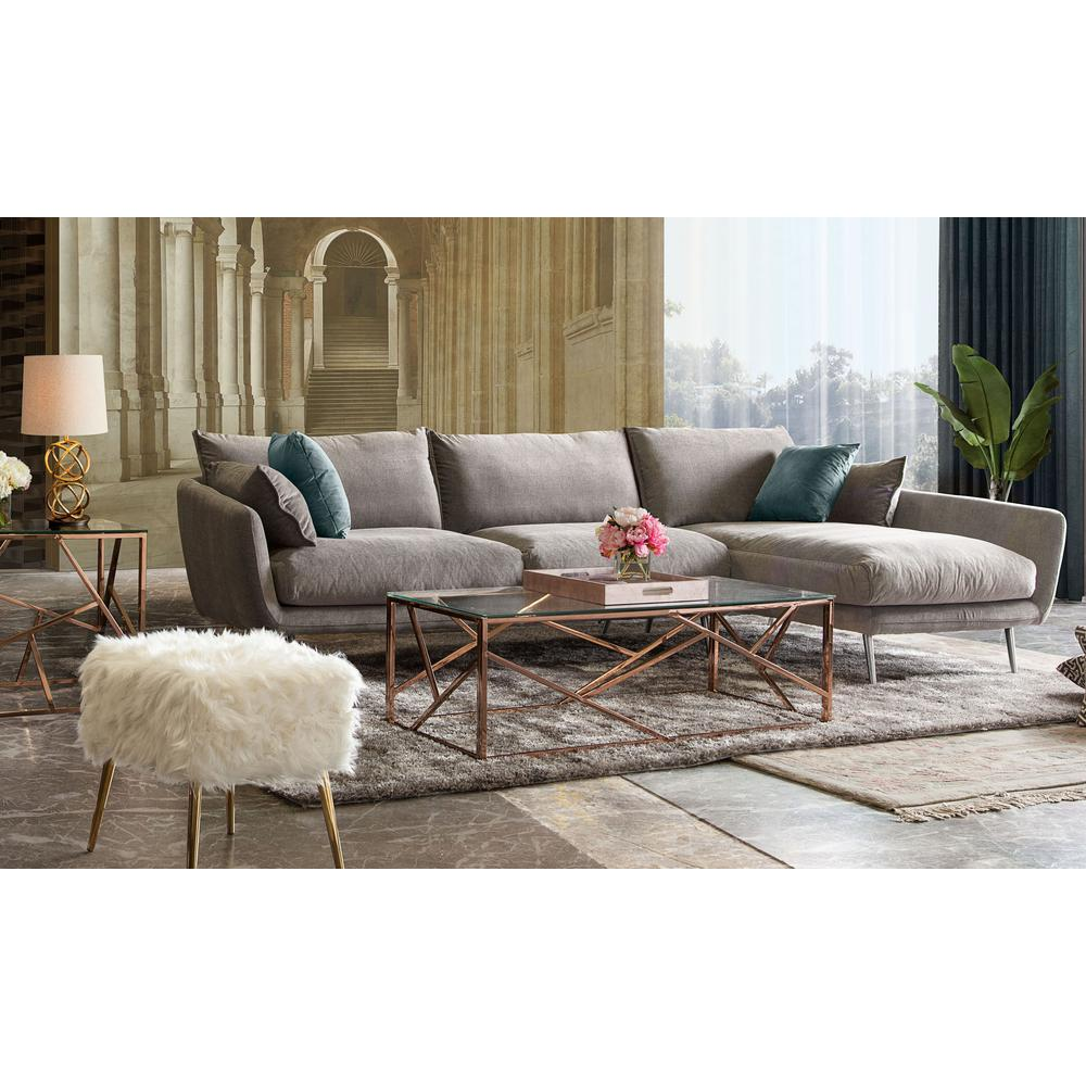 2PC Sectional in Light Flax Fabric w/ Feather Down Seating & Brushed Metal Legs
